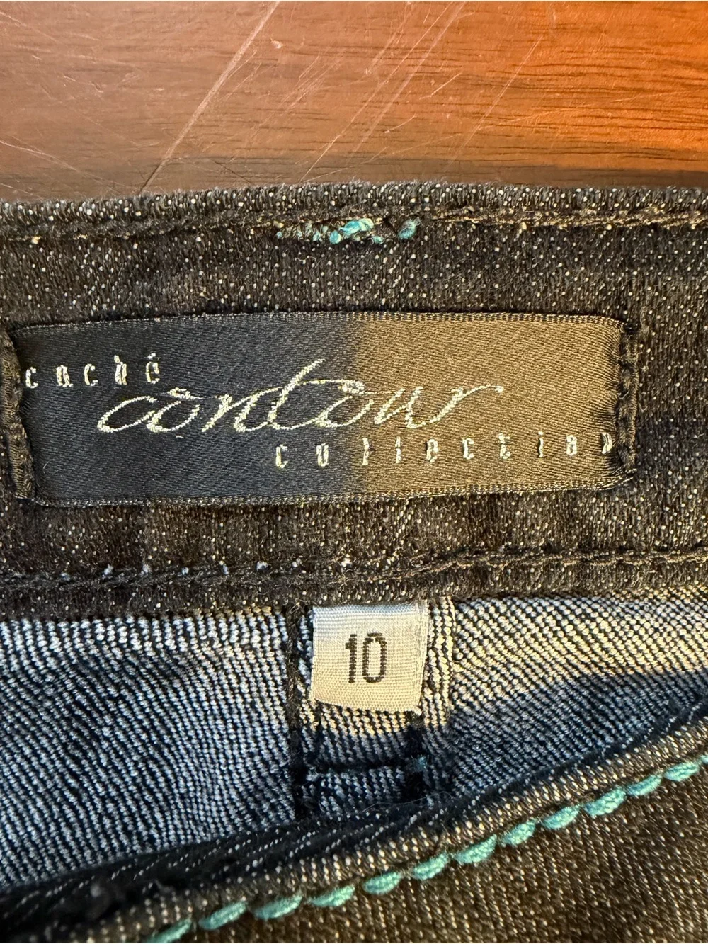VTG Y2K Black Denim CACHE Contour Collection Sz 10 TALL, Flare Bottom Like New